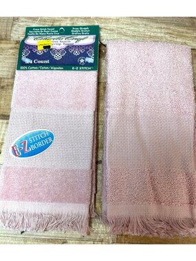 Charles Craft E-Z Stitch Fingertip Towels 100% Cotton Cross-Stitch Border Pink